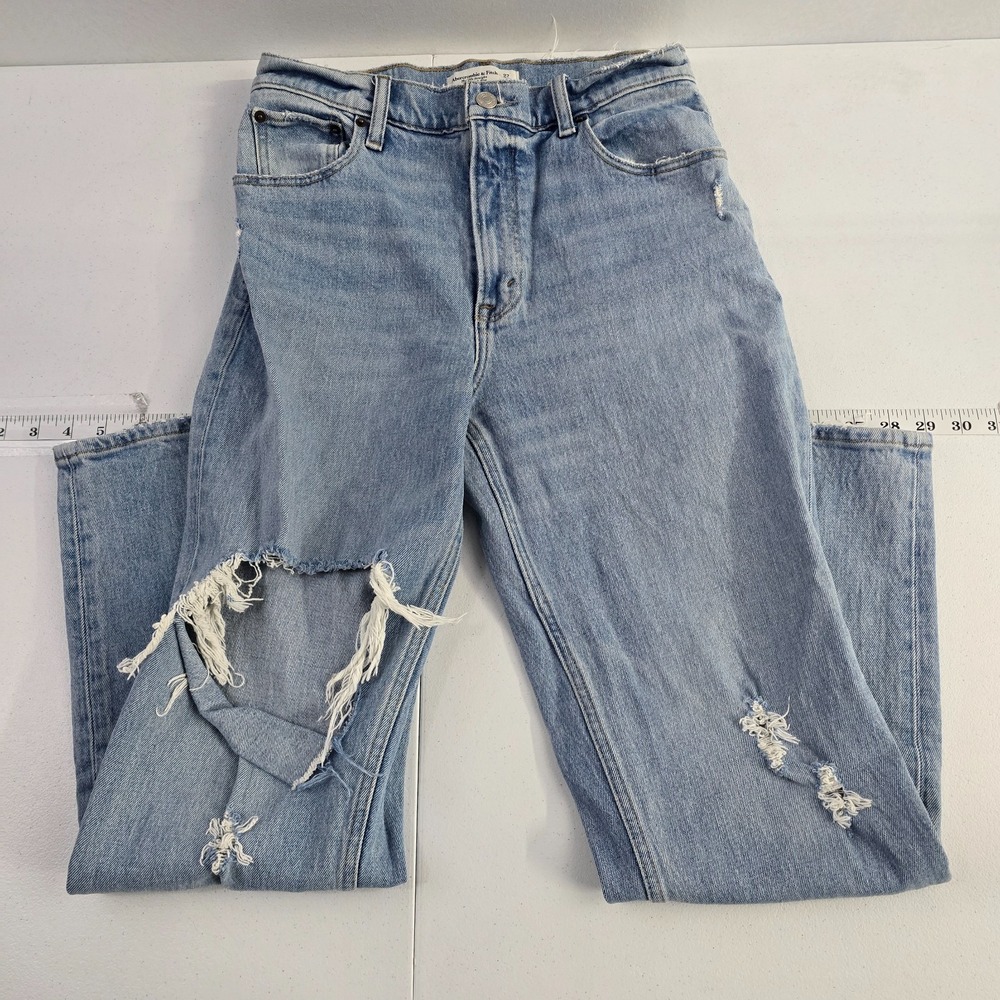 Abercrombie the 90's straight jean ultra high rise 27/4 blue denim womens 7097